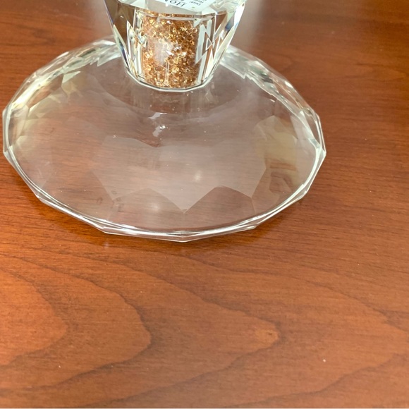 6” round clear glass server art glass shiny gold flakes in clear glass pedestal - Picture 5 of 6